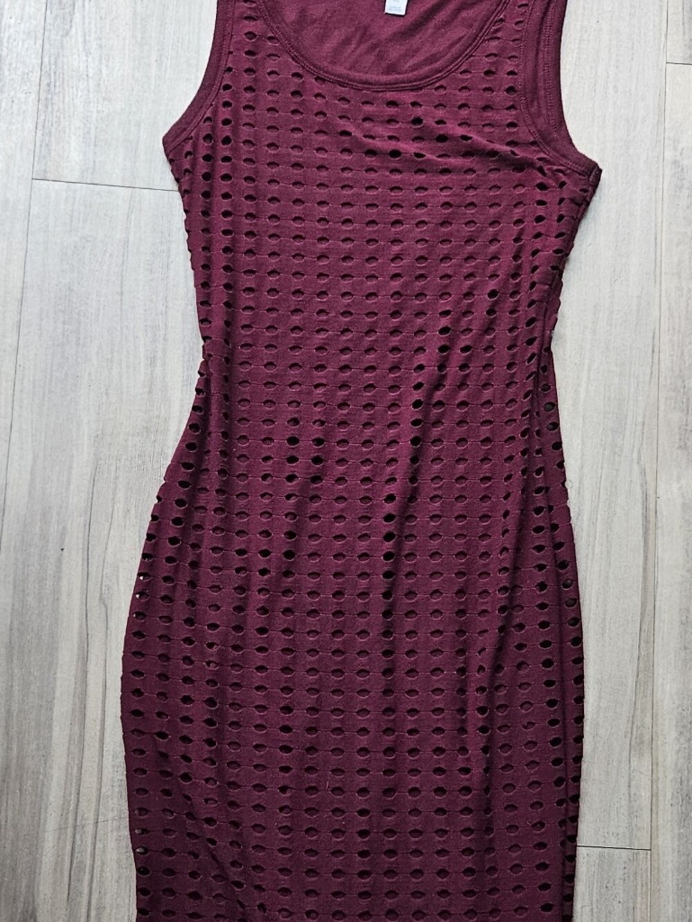 belle sky Burgundy Ribbed Knit Perforated Maxi Dress Size XS